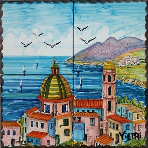 Handpainted Tiles, Beach House Decor, Vietri, Hand Painted Ceramic Tiles, Mediterranean Style, Wall Art Decor, Ceramic Tile Mural