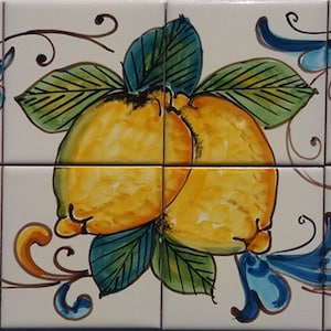 Hand Decorated Tiles, Rustic Italian Decor, Kitchen Decor, Kitchen Backsplash, Decorative Tiles, Lemon Decor, Kitchen Art