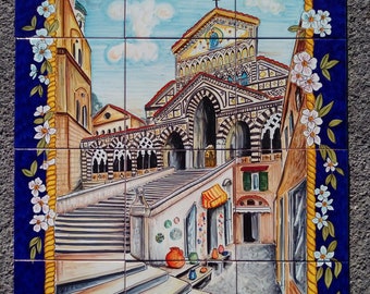 Backsplash Hand Painted Tile Murals, Amalfi Cathedral, Italian Tiles, Made In Italy, Wall Tiles, Garden Decor