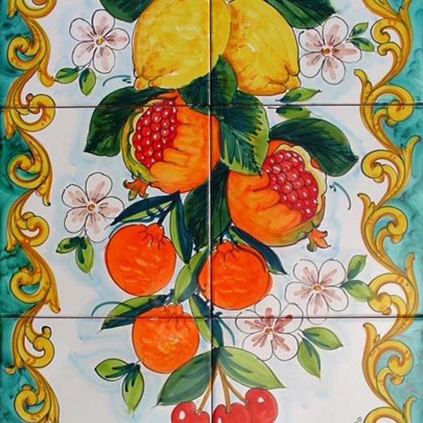 Original Hand Painting, Vertical Wall Art, Ceramic Tiles, Backsplash Mural, Cascading Fruit, Fruit Decor, Backsplash Tiles, Gardening Decor