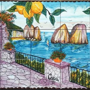 Handgemaltes Capri Fliesen Wandbild, mediteranes Dekor Bild 1