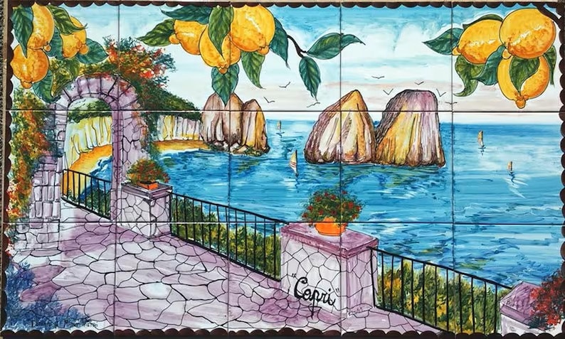 Handgemaltes Capri Fliesen Wandbild, mediteranes Dekor Bild 1