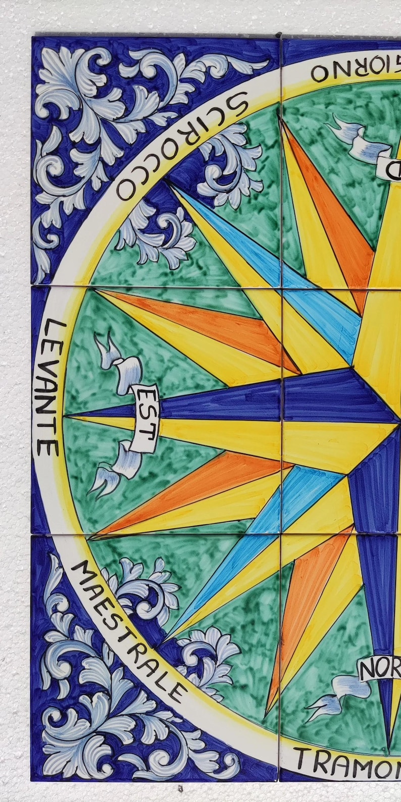 Hand-painted Compass Rose Tile Mural, Nautical Decor - Etsy