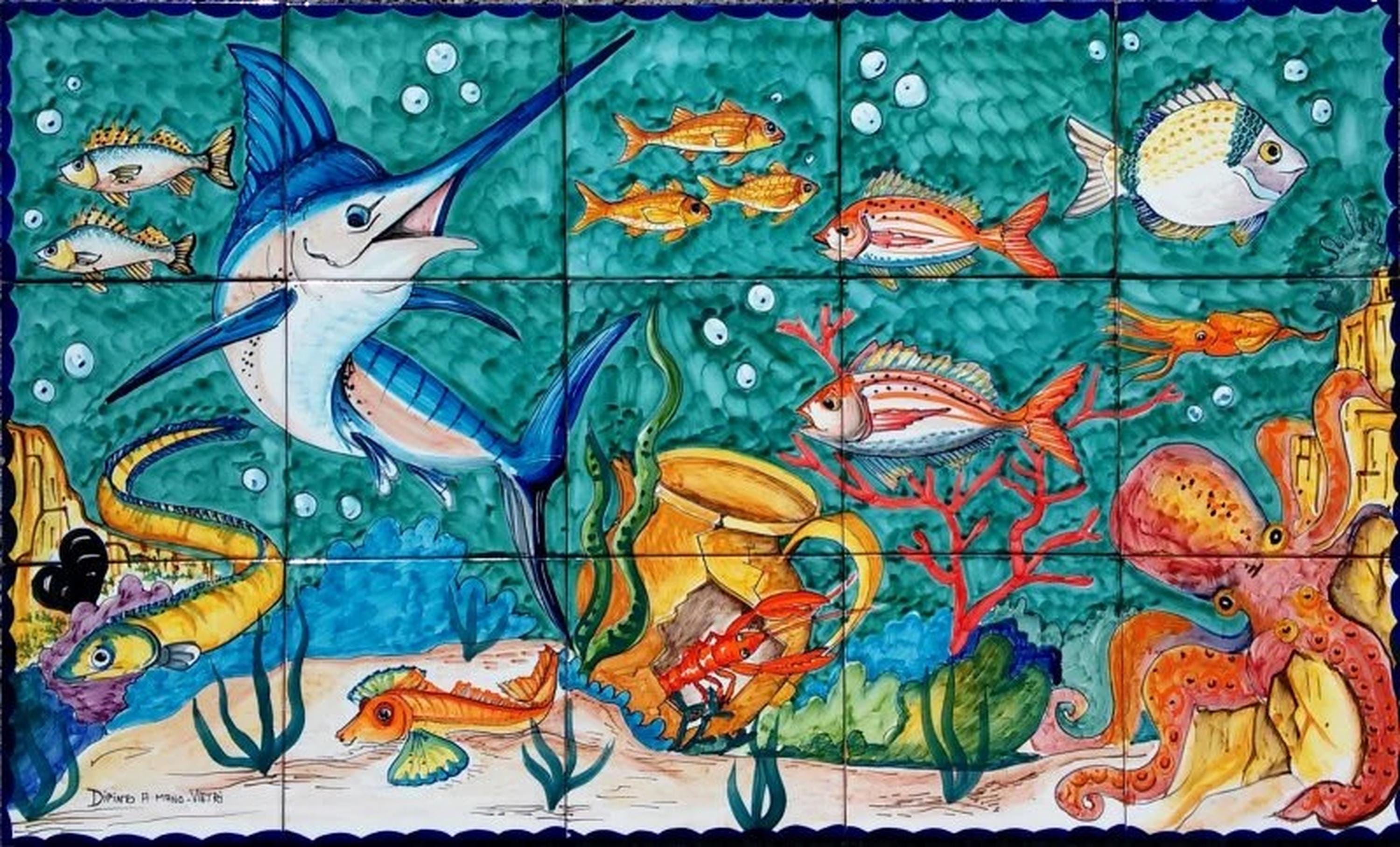 Murale in Piastrelle Di Ceramica Dipinto A Mano - Coral Reef Ocean Art