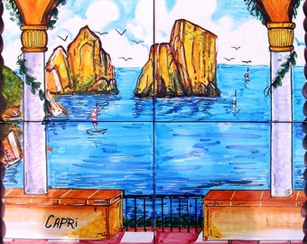 Handgemaltes Capri Fliesenbild - Italienische Insel Meerlandschaft Keramikkunst