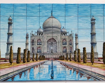 Il Taj Mahal, Arte musulmana, Mausoleo di marmo bianco, Città indiana di Agra, Fiume Yamuna