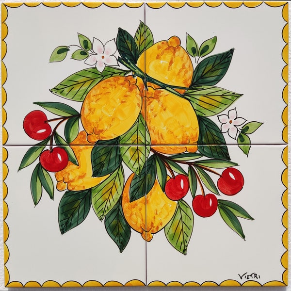 Lemon and Cherry Fruit, Unique Pieces, Kitchen Renovation Project, Italian Decoration, Ceramic Tiles, Wall Tiles, Kitchen Backsplash