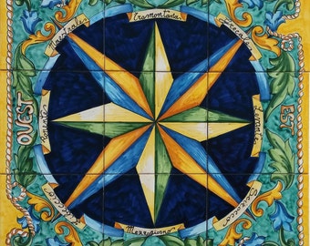 Compass Rose House Decoration, Compass Star, Aquamarine Decortiles, Nautical Compass Rose Wall Art Decor, Aquamarine Wall Decor, Wall Mural