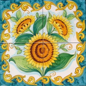 Kitchen Backsplash Mural, Sunflower Painting, Sunflower Mural, Wall Art Decor,  Home Decor, Italian Art, Wall Mural, Ceramic Wall Tiles