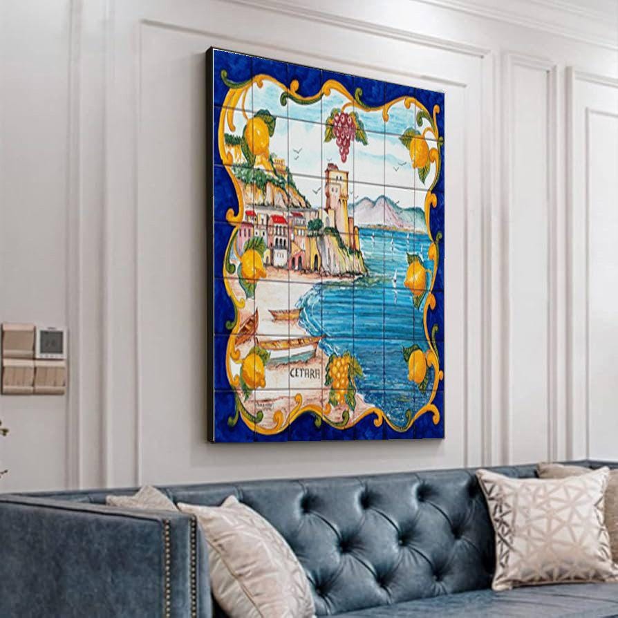 Hand Painted Ceramic Tile Mural – Cetara Italy Beach Scene