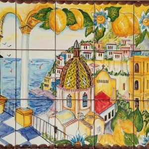 Handgemalte italienische Mosaikfliesen - Positano Italien - Hausbar - Wohnkultur - Küchenrückwand - Terrassendekor - Badezimmer Wandfliesenbild