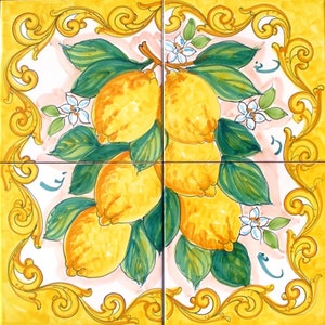 HandPainted Tile Mural, Yellow Lemon, Ceramic Tile Art and Craft, Lemon Decor, Tile Mural Backsplash, Backsplash Outdoor Tiles, Indoor Tiles