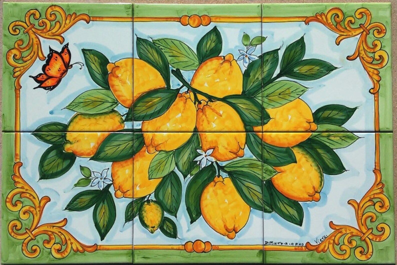 Hand Painted Tile Mural Lemon Branch Ceramic Tile Mosaic Etsy