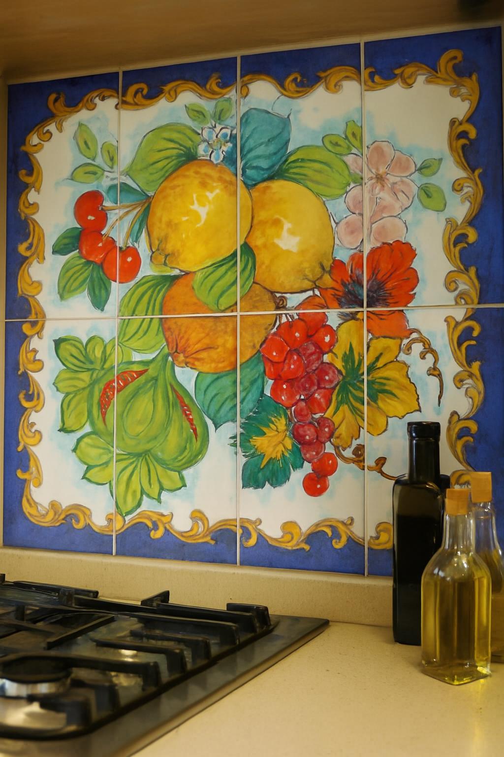 Hand-painted Ceramic Tile Mural – Lemons, Citrus & Cherries