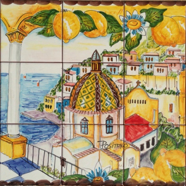 Hand Painted Italian Mosaic Tiles - Positano Italy - Home Bar - Home Decor - Kitchen Backsplash - Patio Decor - Bathroom Wall Tile Mural