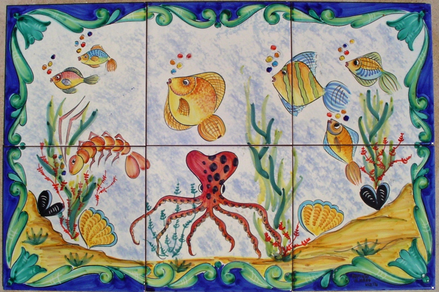 Hand-Painted Tile Mural - Vietri Mare, Waterproof Bathroom Wall Panel