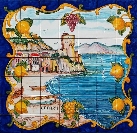 Hand Painted Ceramic Tile Mural – Cetara Italy Beach Scene