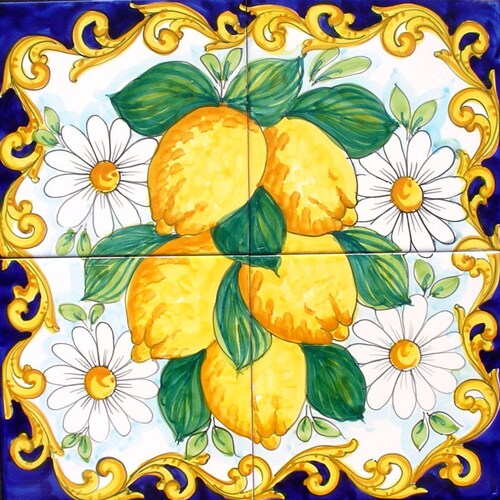 Hand Painted Tile Mural Backsplash Kitchen Backsplash Lemon Etsy