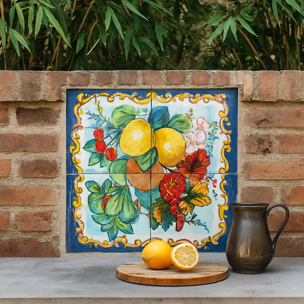 Hand-painted Ceramic Tile Mural – Lemons, Citrus & Cherries