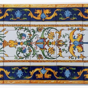 Hand Painted Decorative Bathroom Tiles, Italy Art, Ceramic Murals, Shower Tiles, Flower Garden Tile Mural, Ceramic Tile Wall Art, Backsplash