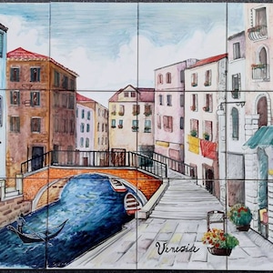 Backsplash Tile Mural of Venice - Bellissimo murale veneziano romantico - Gondola - Venezia Italia, Scenario Canal Bridge