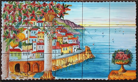 Peinture murale peinte à la main de tuile de la côte dAmalfi