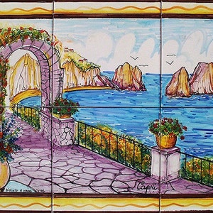 Capri Island Italy, Hand Painted Italian Tiles, Wall Art for Kitchen, Living Room, Home Decor, Rocks of Capri, Outdoor Yard Art, Faraglioni