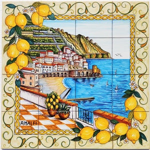 Hand Painted Amalfi Italy, Home Decoration, Ceramic Tiles, Southern of Italy, Amalfi Seascape, Beautiful View, Backsplash Tiles