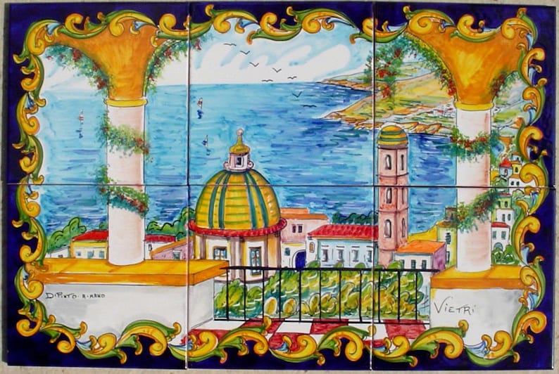 Hand Painted Ceramic Tile Mosaic, Baroque Style Vietri Sul Mare