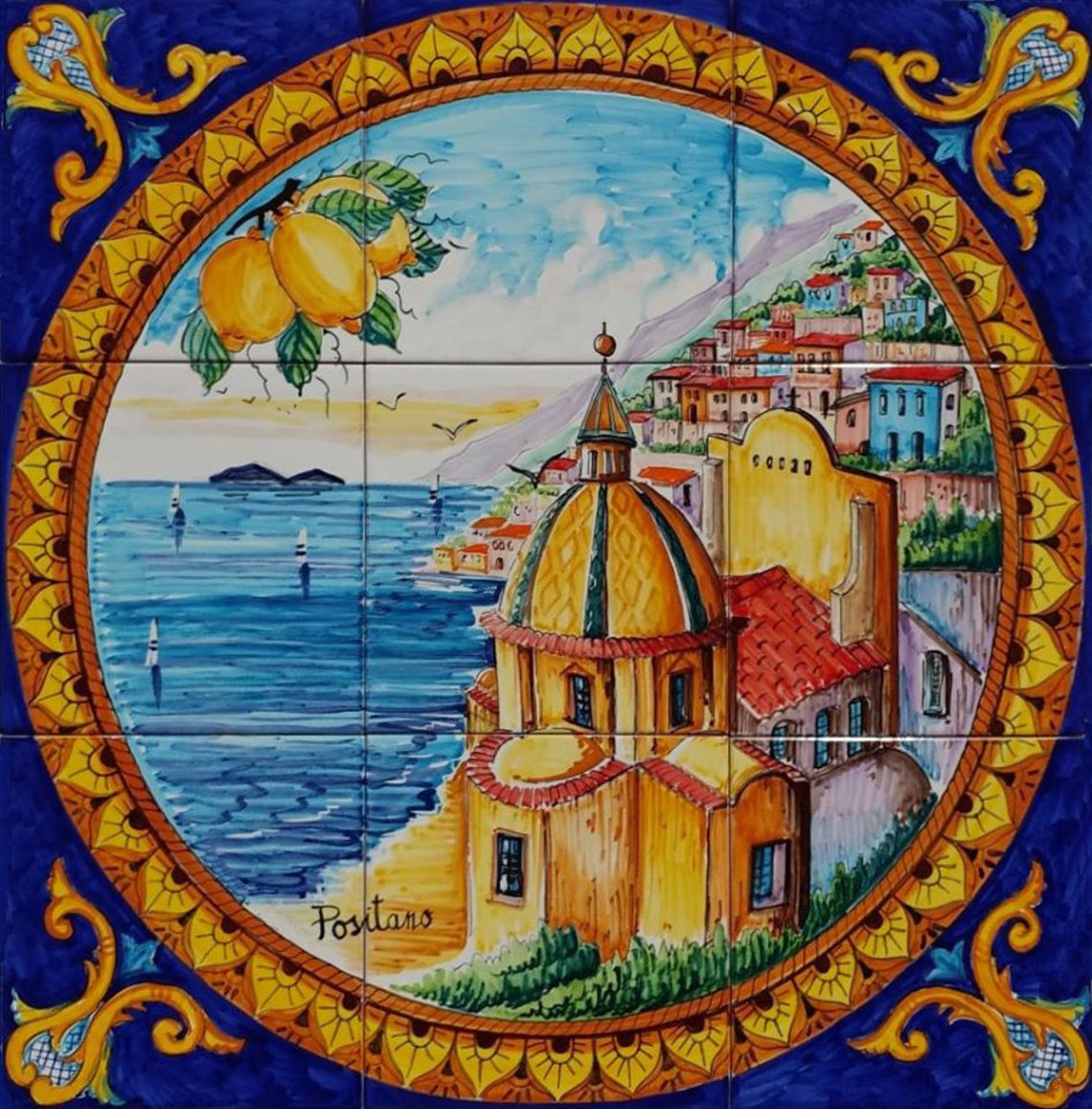 Home Decor Wall Tiles Positano Handpainted Glossy Finish Etsy