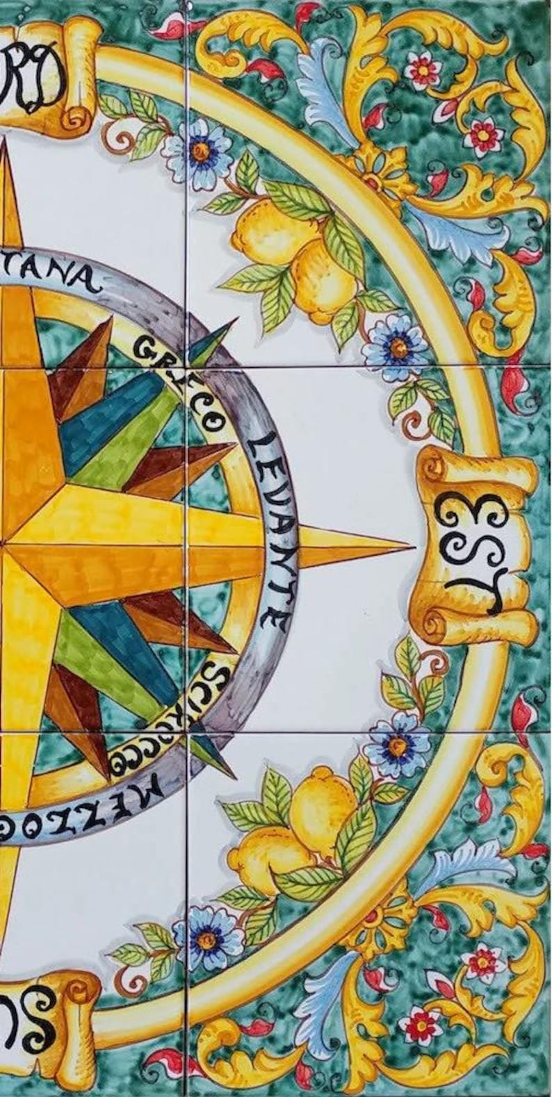 Hand-painted Tile Compass Rose Medallion, Nautical Decor - Etsy Israel