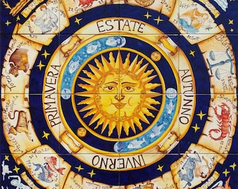 Hand Painted Zodiac signs Compass Ceramic Tiles, Horoscope Dates, Sun Compass, Astrology, Italian Style, Compass Wall Art, Costellations Art