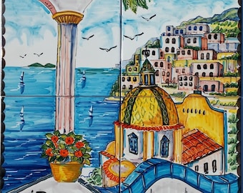 Decorative Painted Tiles for Backsplash, Backsplash Decor, Positano Italy, Tile Mural, Mediterranean Decor, Italian Design, Backsplash Tiles