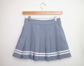 Dusty Sky Blue Pleated Mini Skirt (Sizes XS - 2XL with Pockets and Stretchy Waistband)