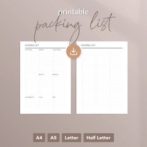 Printable Packing List | A4, A5, Letter, Half Letter Planner Inserts - Etsy