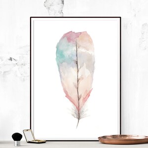 Acuarela de plumas n.° 3 - Arte mural imprimible, arte de plumas, descarga instantánea, arte escandinavo, descarga digital, decoración de pared, arte de acuarela