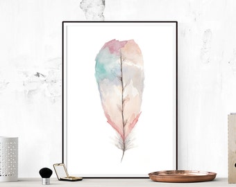 Feather Watercolor No.3 - Printable Wall Art, Feather Art, Instant Download, Scandinavian Art, Digital Download, Wall Decor, Watercolor Art