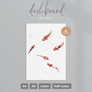 Dashboard Divider und Tabs zum Ausdrucken - Koi | A4, A5, Letter, Half Letter Planer Einlagen