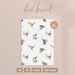 Printable Dashboard Divider and Tabs - Birds  | A4, A5, Letter, Half Letter Planner Inserts