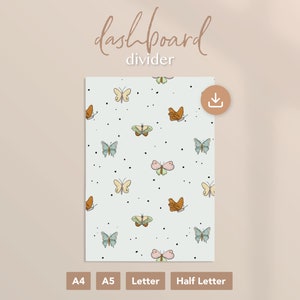Druckbare Dashboard Divider und Tabs - Schmetterlinge | A4, A5, Letter, Half Letter Planer Einlagen