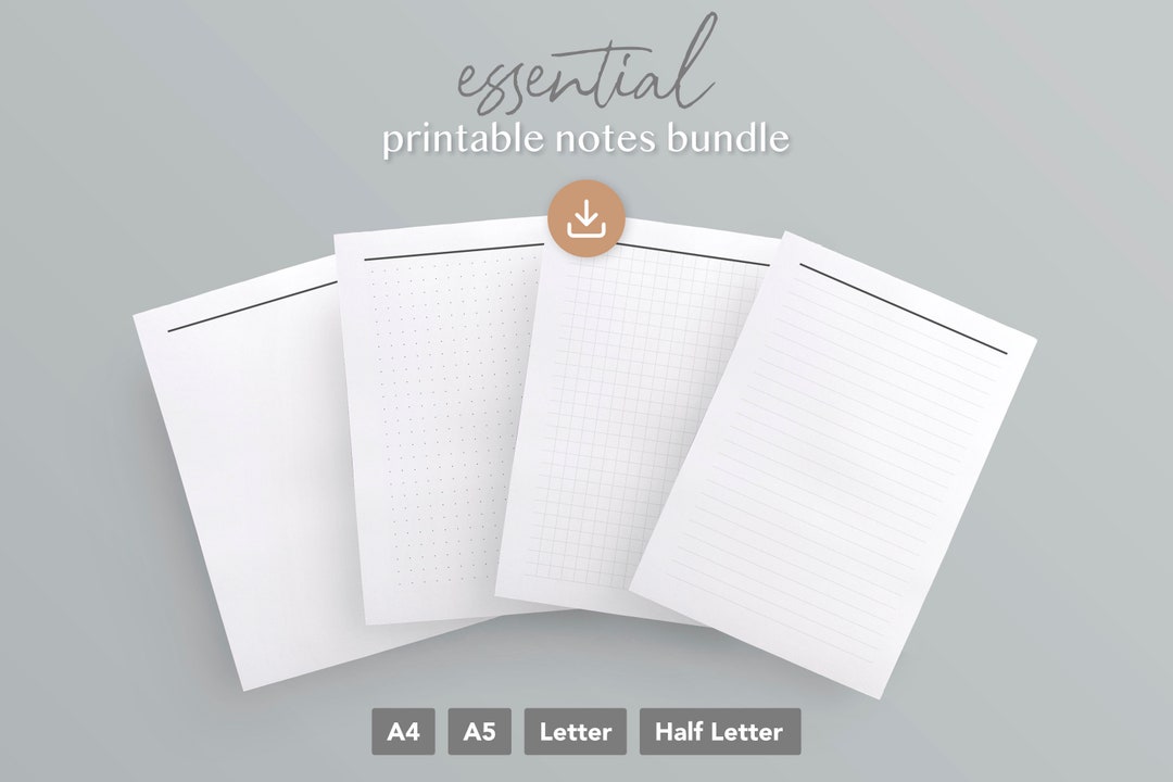 Essential Printable Notes Bundle | A4, A5, Letter, Half Letter Planner ...
