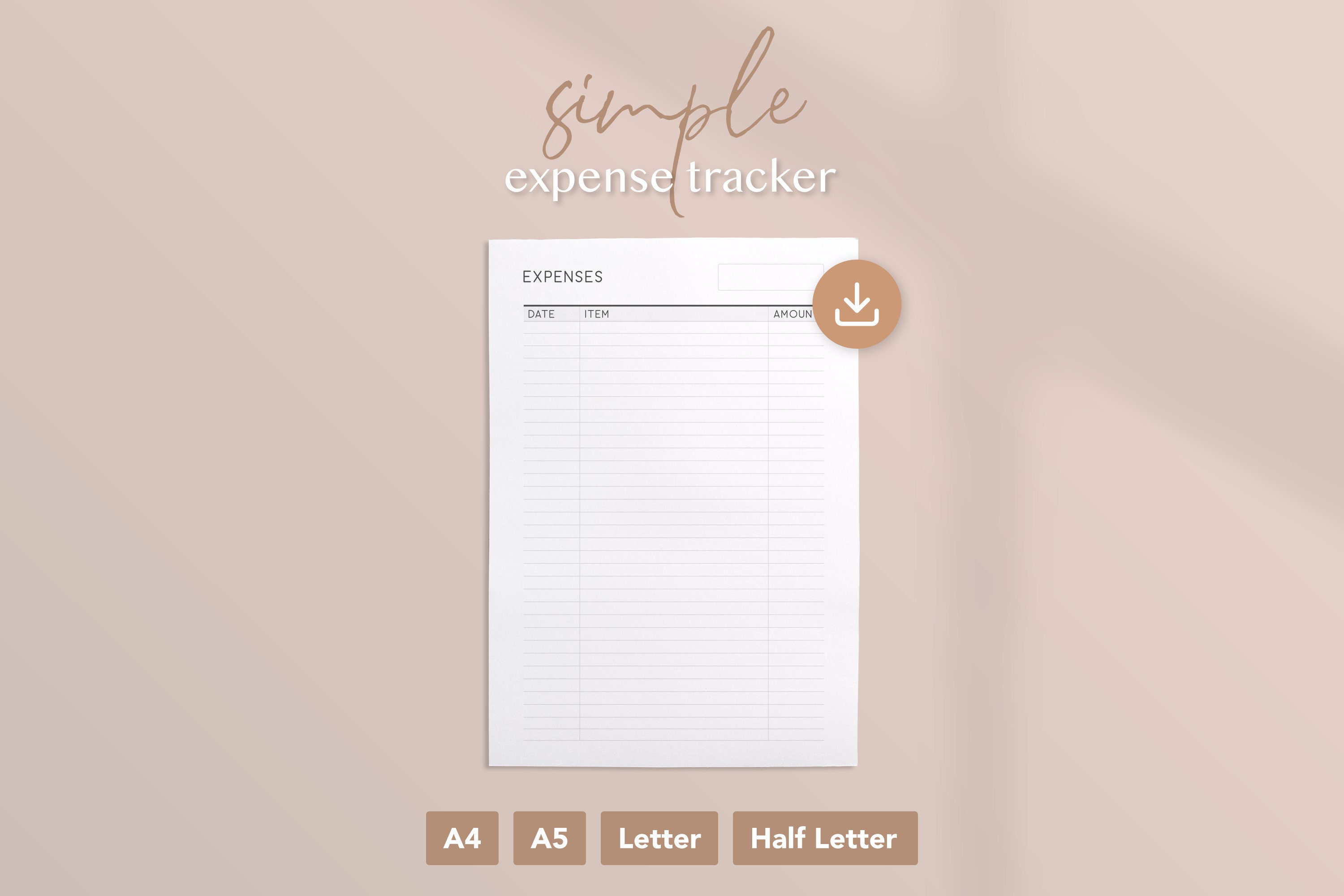 Simple Printable Expense Tracker | A4, A5, Letter, Half Letter Planner ...