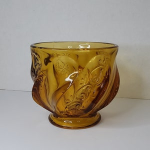Vintage Fenton Glass Amber Paisley Swirl Candy Dish Bowl Jar
