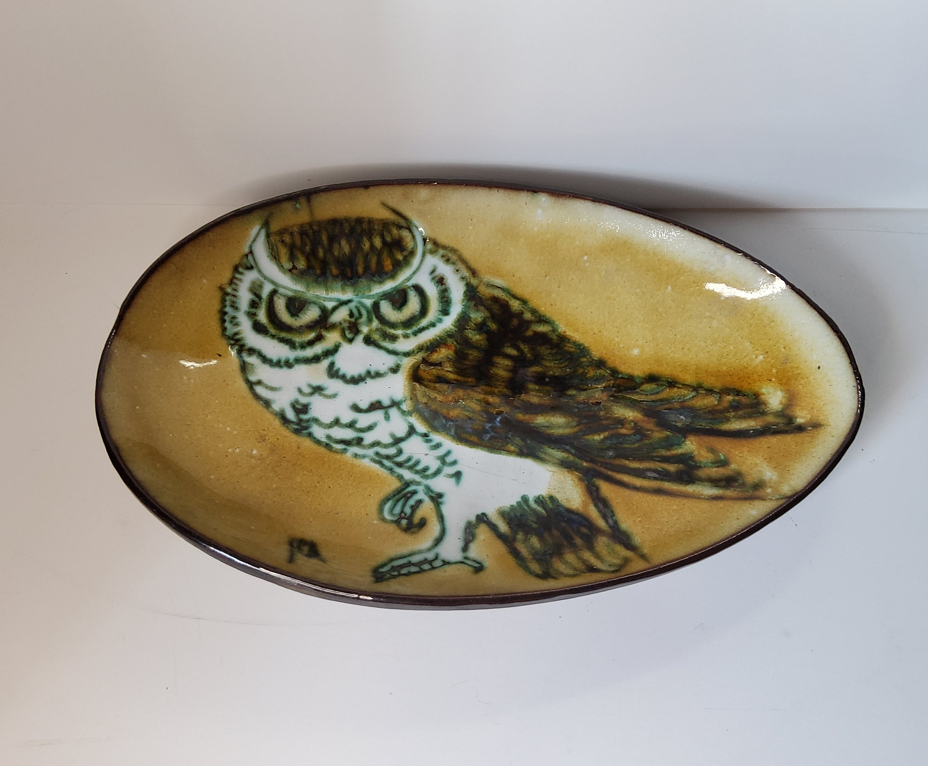 Vintage Chelsea Pottery Owl Art Mid Century Modern 10.5" Bowl Plate Platter