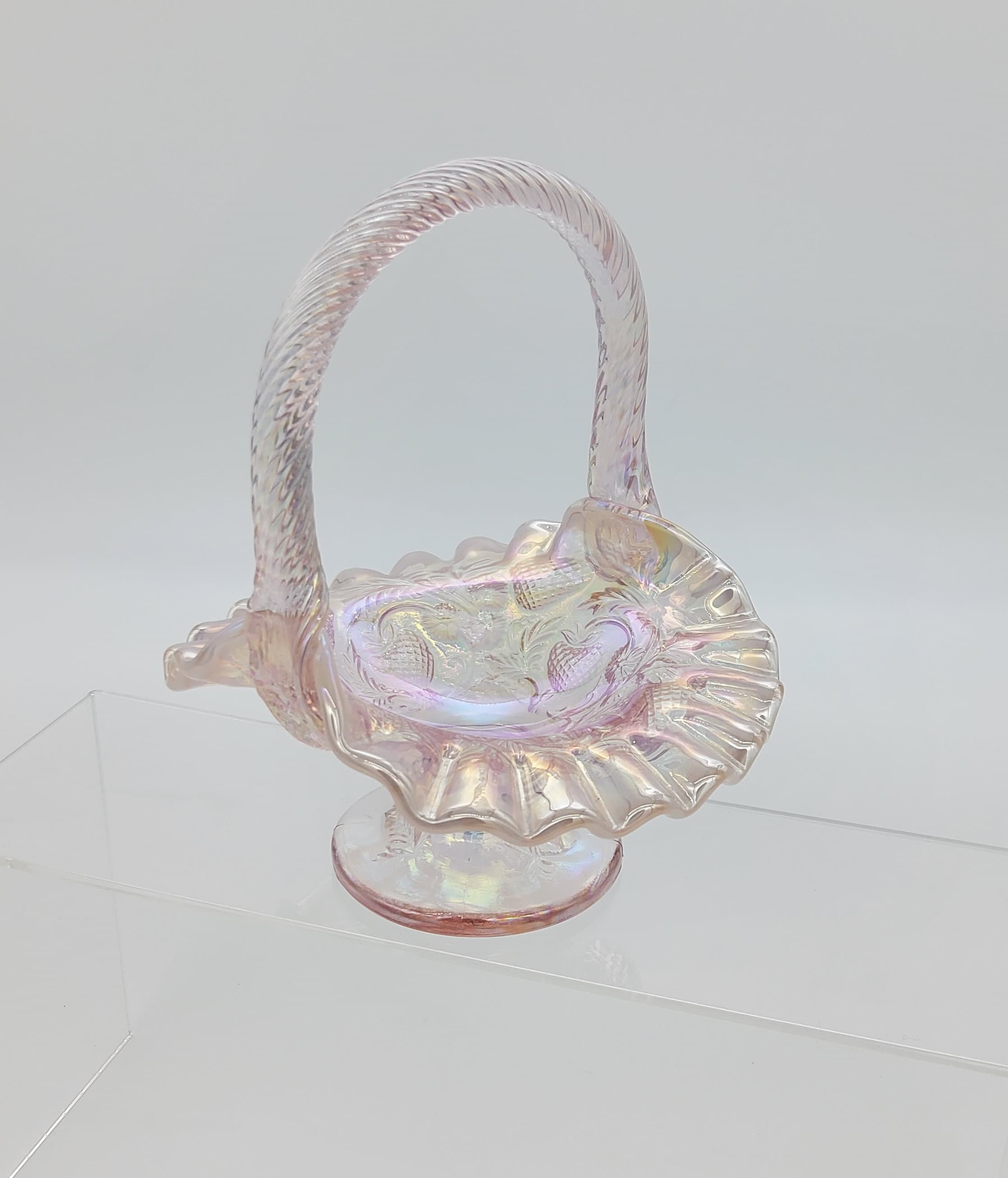 フェントン　ハンドペイント　ブルー チューリップ ガラス バスケット Fenton glass basket - Etsy 日本