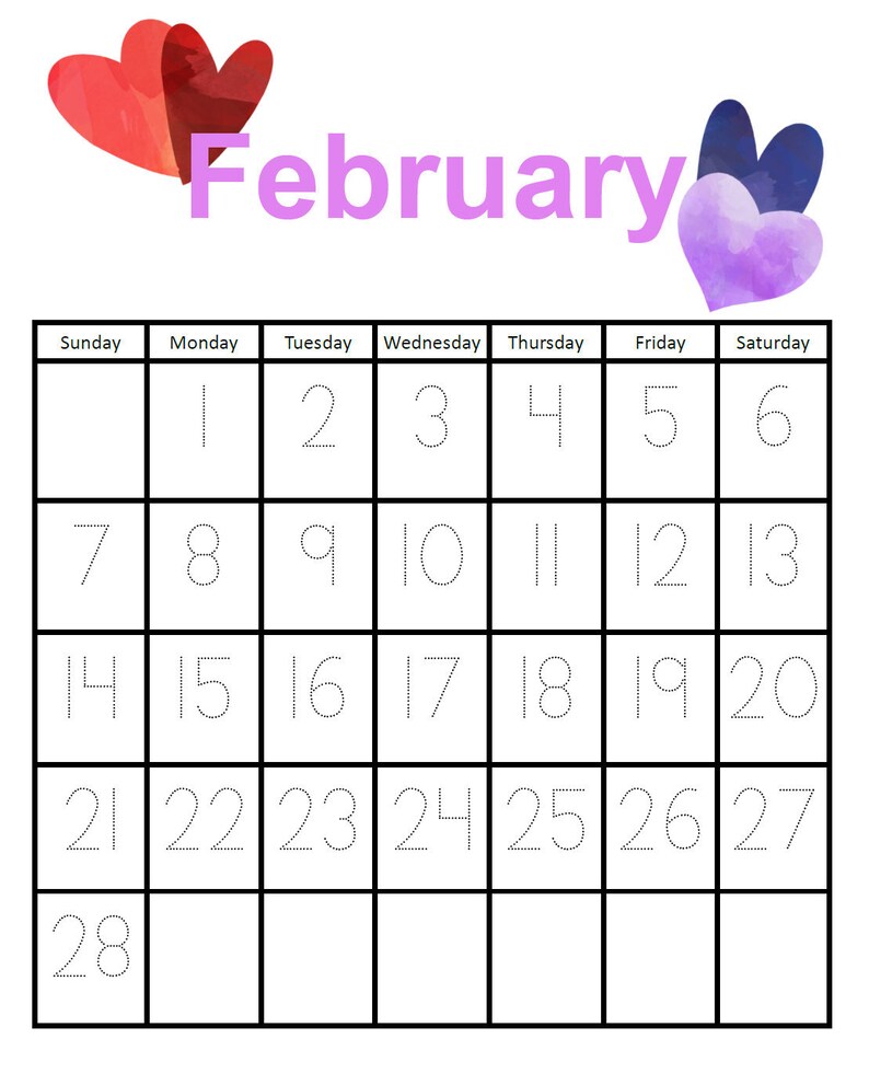 February 2021 Traceable Calendar ONLY | Etsy