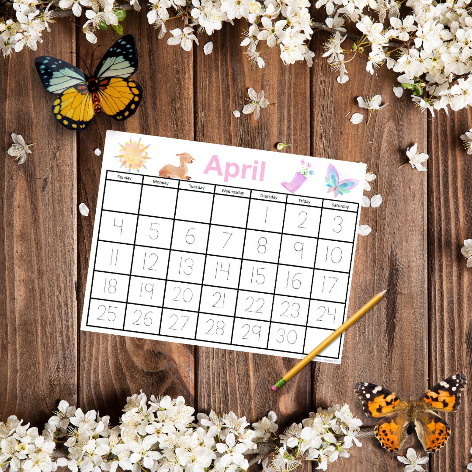 April 2021 Traceable Calendar ONLY | Etsy