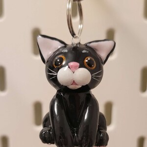 Cute Black And White Kitten Charm | Handmade Polymer Clay Cat Charm For Keychain Or Bag