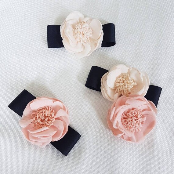 Chanel style Flower Ribbon Bow Hair Clips Chiffon Flower Etsy