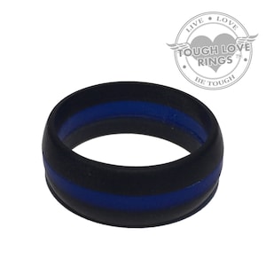 TOUGH LOVE - Black with Thin Blue Line (Thick band) - Premium Silicone Wedding Rings